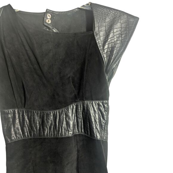 Chamois Shack Vintage Black Genuine Leather & Suede Open Back Dress, Size Small - Picture 2 of 6
